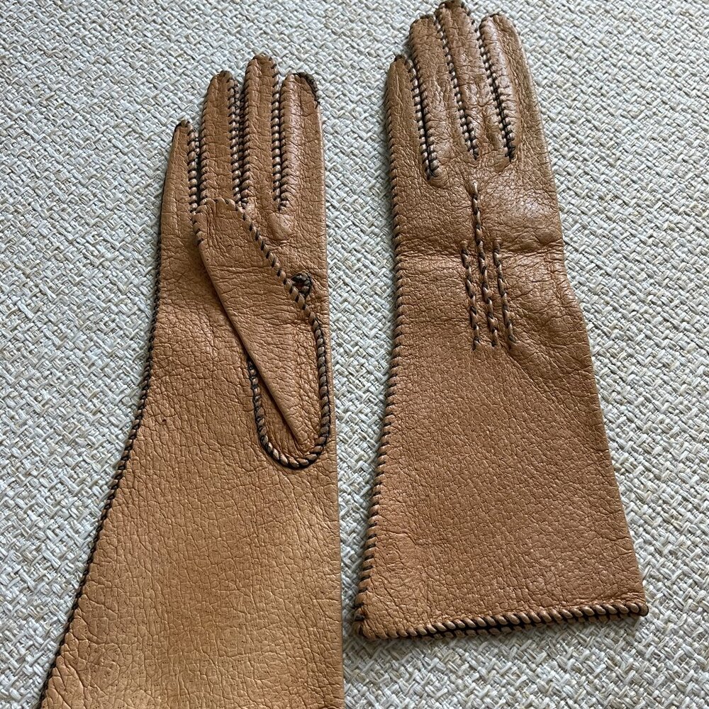 TABLE CUT gloves Leather narrow gloves Women's brown gloves made in USA Genuine